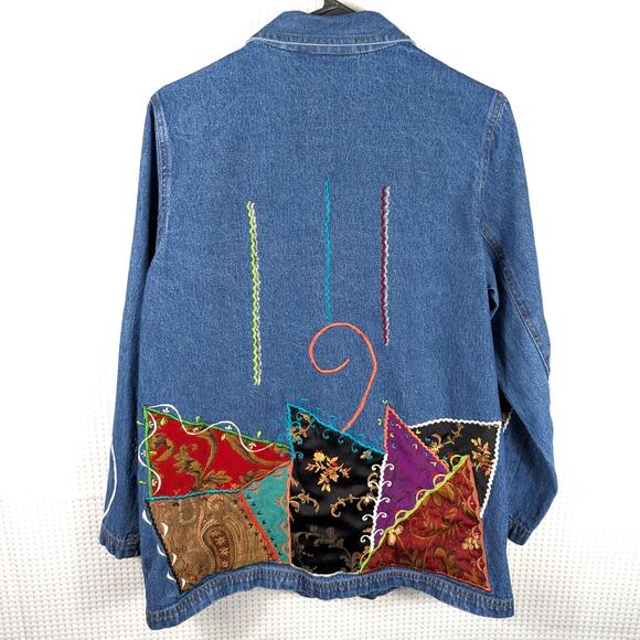 Alex Kim PM Women’s Denim Jacket Patchwork Embroidered Boho Western Jean Blazer - Picture 4 of 5